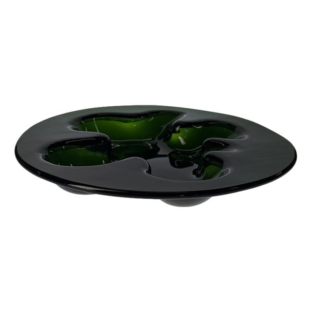 Ikebana Bowl in Green Art Glass by Michael Bang for Holmegaard, Denmark, 1975 For Sale