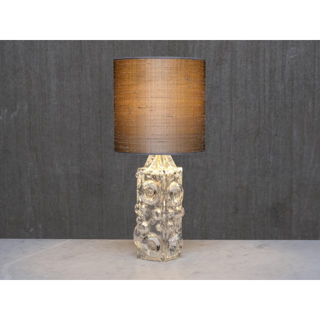 Bubble Glass Table Lamp with Silk Shade by Josef Schott for Smålandshyttan, Sweden, 1960s For Sale - Image 11 of 13