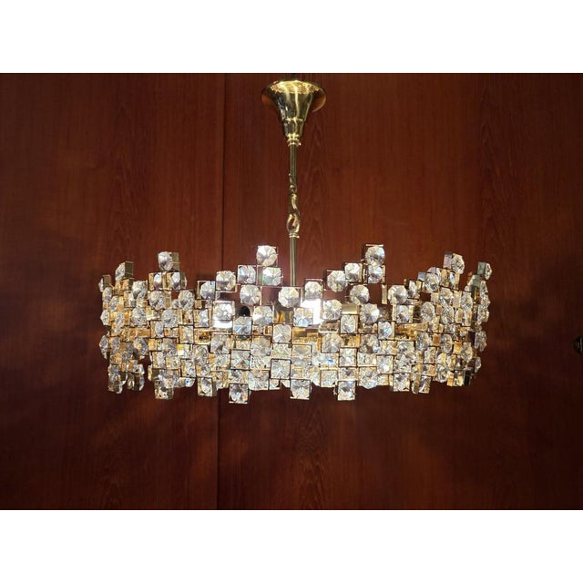 Brass and Crystal Glass Chandelier from Palwa, 1970s For Sale - Image 4 of 9