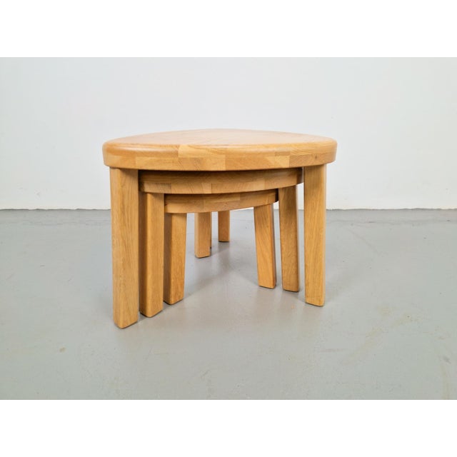Brutalist Sculptural Traingular Nesting Tables in Oak by Pierre Chapo, 1970s, Set of 3 For Sale - Image 3 of 11