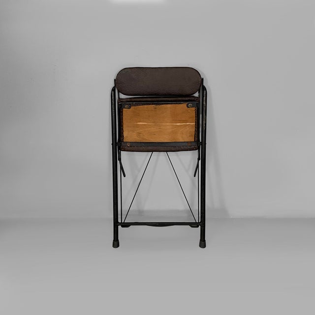 1980s Italian Modern Folding Chair in Brown Leather and Metal, 1980s For Sale - Image 5 of 18