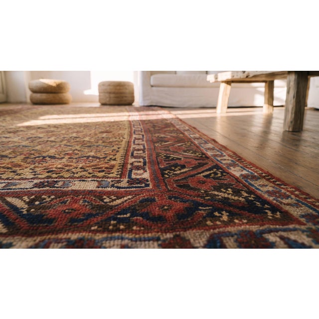 Textile 1880s Soft Yellow Floral Hand Knotted Antique Persian Bijar Rug 4'6" X 8'10" Wool Carpet For Sale - Image 7 of 9
