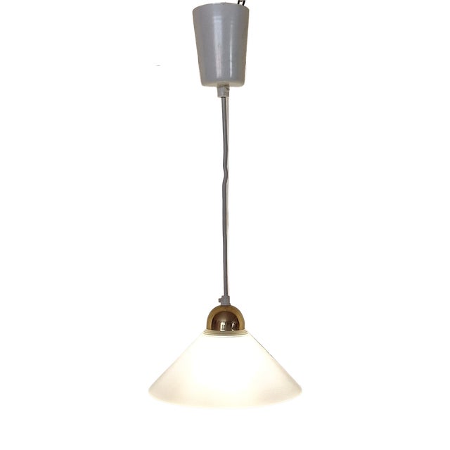 Vintage Ceiling Lamp with Matte Ribbed Glass Shade on Brass Bracket, 1970s For Sale