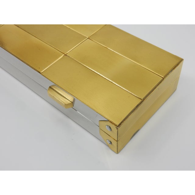 1960s Mid-Century Patchwork Cityscape Brass/Chrome Gentlemen's Jewelry Box For Sale - Image 5 of 9