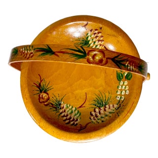 1950s Vintage Arts & Crafts Adirondack Hand Painted Wood Pinecone Catchall Bowl. For Sale