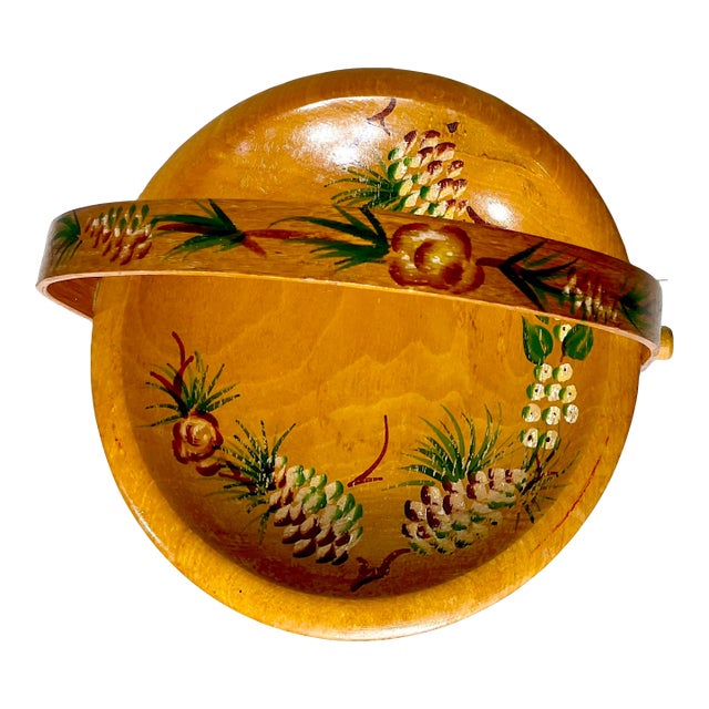 1950s Vintage Arts & Crafts Adirondack Hand Painted Wood Pinecone Catchall Bowl. For Sale