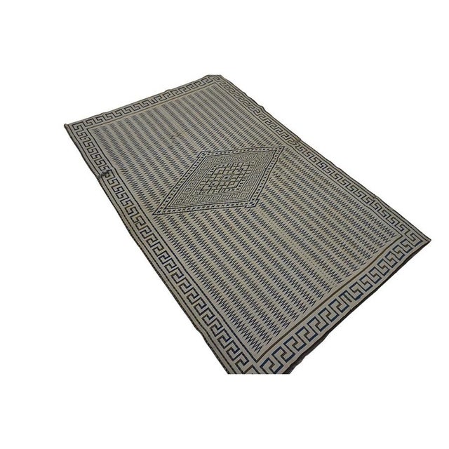 1890s Beige Field Antique Greek Key Border Native American Navajo Flatwoven Rug For Sale - Image 10 of 12