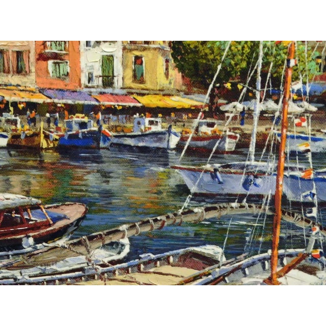 Textile s.sam Park "Cafe in Cassis" Giclee on Canvas Framed Hand Signed Art For Sale - Image 7 of 8