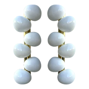 Large Contemporary Pair of Brass and White Bulb Murano Glass Sconces, Italy