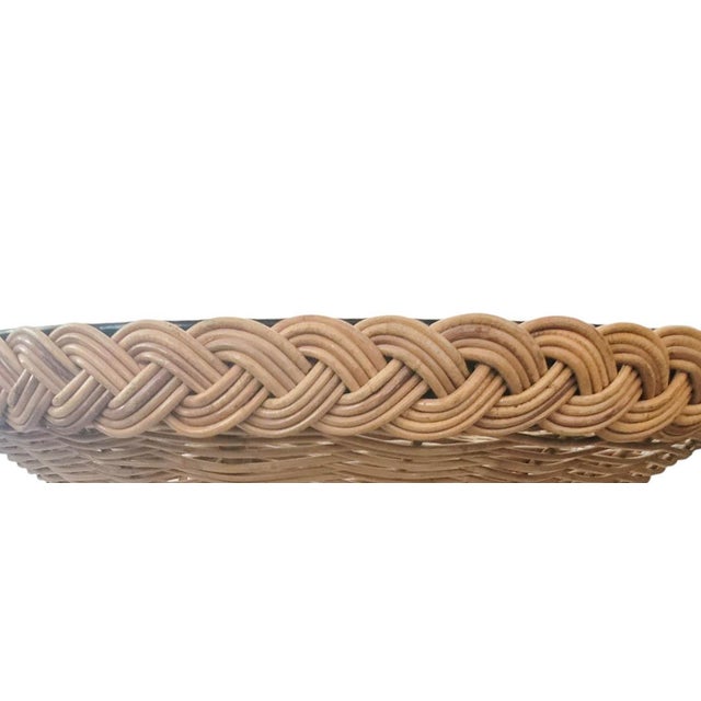 Natural Wicker /Rattan Coastal Style Round Cocktail Table With Glass Top For Sale In West Palm - Image 6 of 8