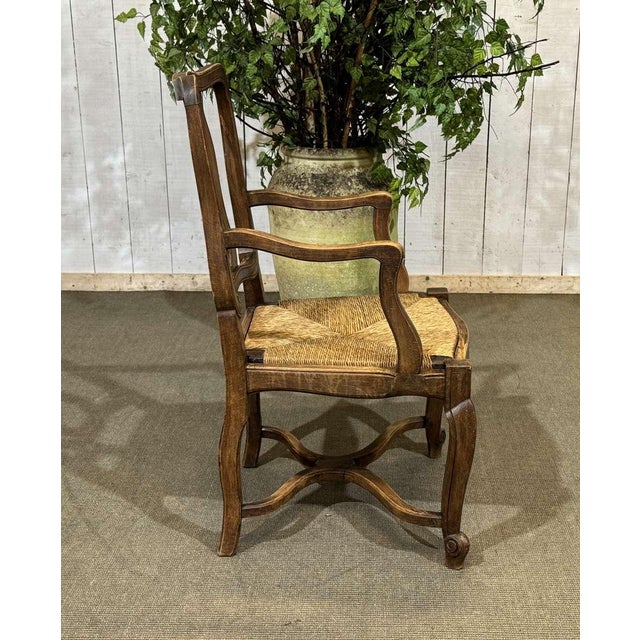Louis XV Style Armchair in Beechwood with Straw Seat, 20th Century For Sale - Image 6 of 10