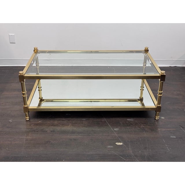 1970s Circa 1970's Italian Brass Two Tiered Coffee Table For Sale - Image 5 of 12