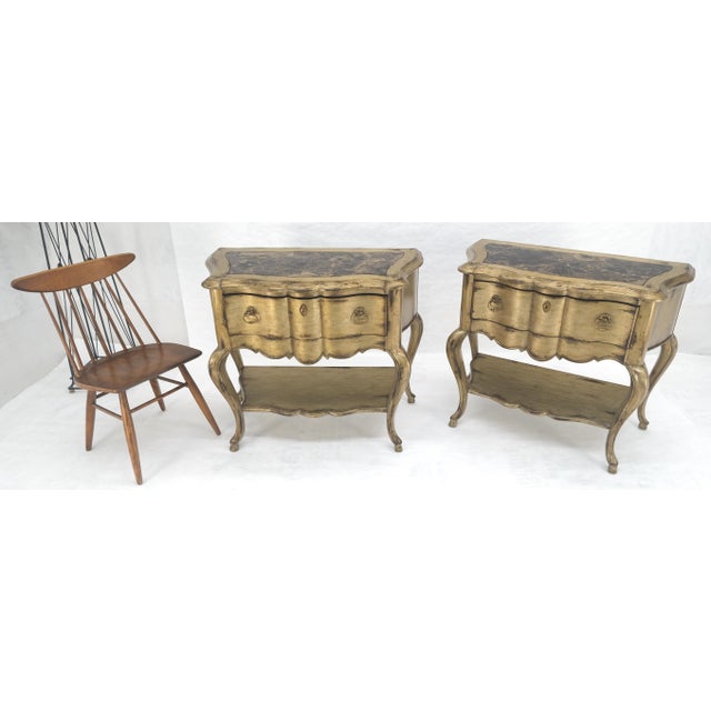 Pair of Fine Cabriole Leg Marble Top One Drawer End Tables Night Stands MINT For Sale - Image 13 of 18