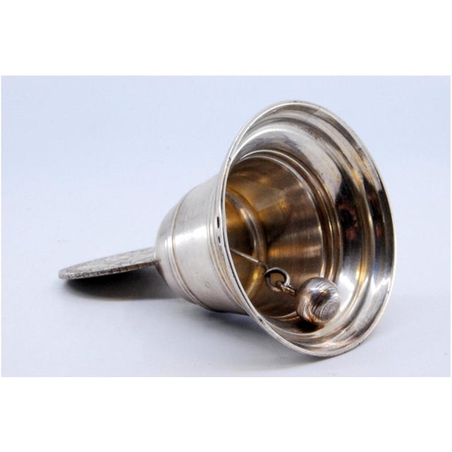Silver Bell with Edge Borders and Coin-Shaped Handle For Sale - Image 5 of 9