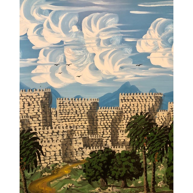 Green Gabriel Cohen, Large Israeli Naive Art Screen Enamel Oil Painting Jerusalem Old City Folk Art For Sale - Image 8 of 12