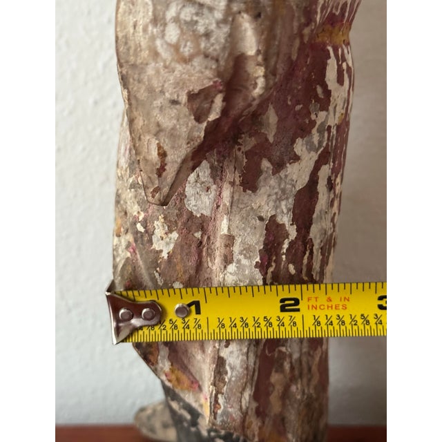 Late 19th Century Antique Wooden Santos Figure, Hand-Carved Polychrome Religious Folk Art Sculpture For Sale - Image 5 of 12