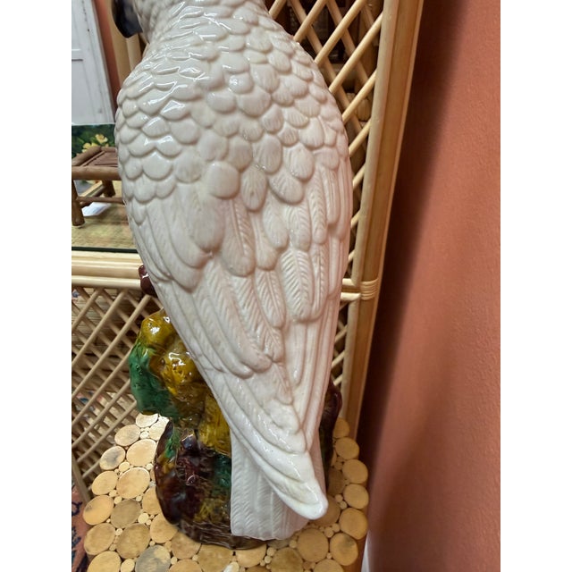Coastal Vintage Majolica Cockatoo in the Style of Minton For Sale - Image 3 of 9
