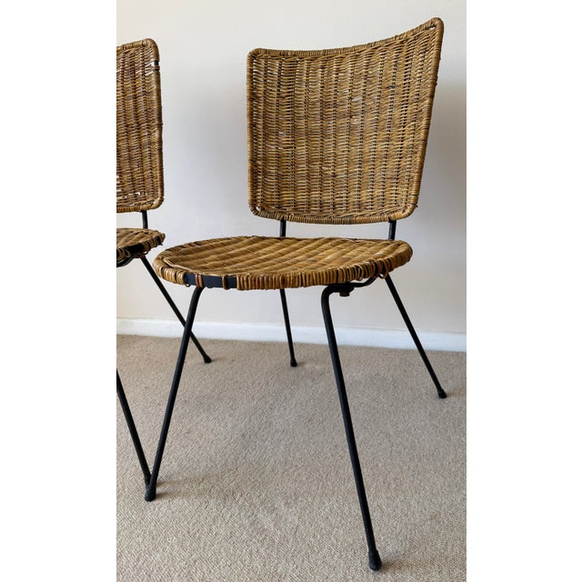 Pair of Vintage Woven Wicker Side or Accent Chairs, Circa 1950s For Sale In Los Angeles - Image 6 of 12