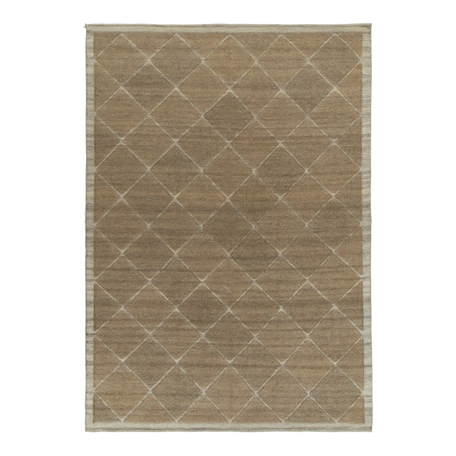 Rug & Kilim’s Scandinavian Kilim style Hemp rug in Beige-Brown Diamond Patterns - 6x9 For Sale