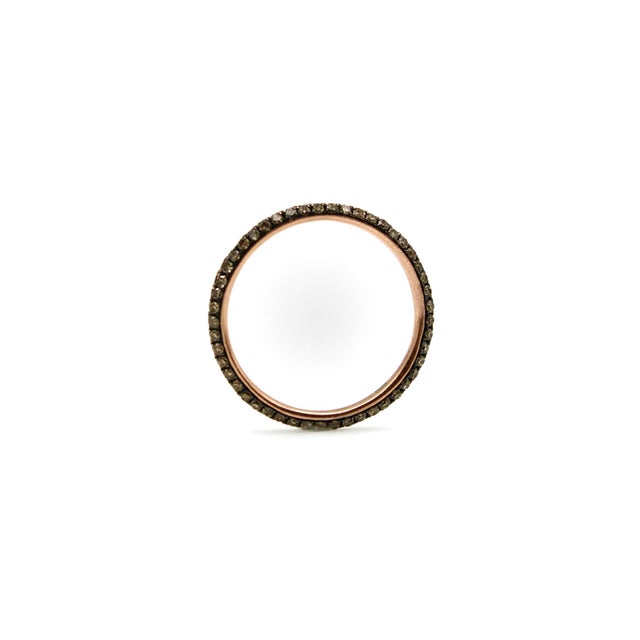Modern Vintage Micro Pave Cognac Diamond Eternity Band in 10k Gold With Rhodium Finish, Size 8.25 For Sale - Image 3 of 8