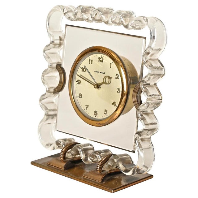 Art Deco Brass Table Clock from Ernst, Switzerland, 1930s-1940s For Sale - Image 13 of 13