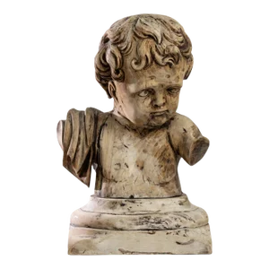 19th Century French Wooden Cherub Bust
