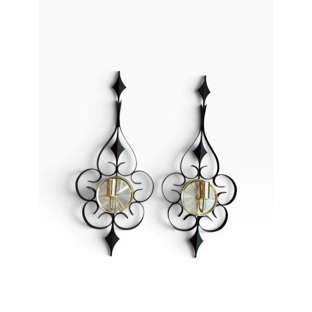Vintage Mid-Century Modern Black & Gold Atomic Wall Sconces | Pair For Sale In Portland, ME - Image 6 of 6