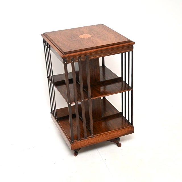 Wood Antique Edwardian Inlaid Revolving Bookcase, 1900s For Sale - Image 7 of 7