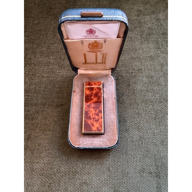 Rare Vintage Dunhill Gold Plated Cognac Marble Lacquer Lighter Original Sky Case For Sale - Image 13 of 15