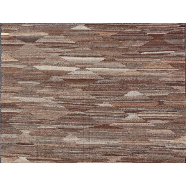 Brown Modern Brown Kilim Rug by Keivan Woven Arts, Hand-Woven Wool, 8'8" X 11'9" For Sale - Image 8 of 12