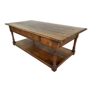 French Vintage Rustic Farmhouse Style Two Tier Coffee Table With Drawer For Sale