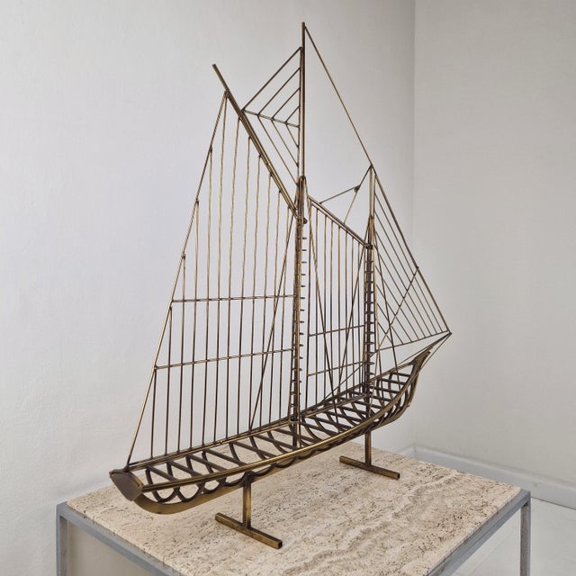 Brown Curtis Jeré, Brass Wire Sailboat Sculpture, 1976, Brass For Sale - Image 8 of 15