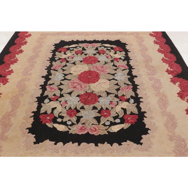 Traditional Antique Hooked Rug With Floral Medallion in Bright Pastel Hues - Rug & Kilim For Sale - Image 3 of 10