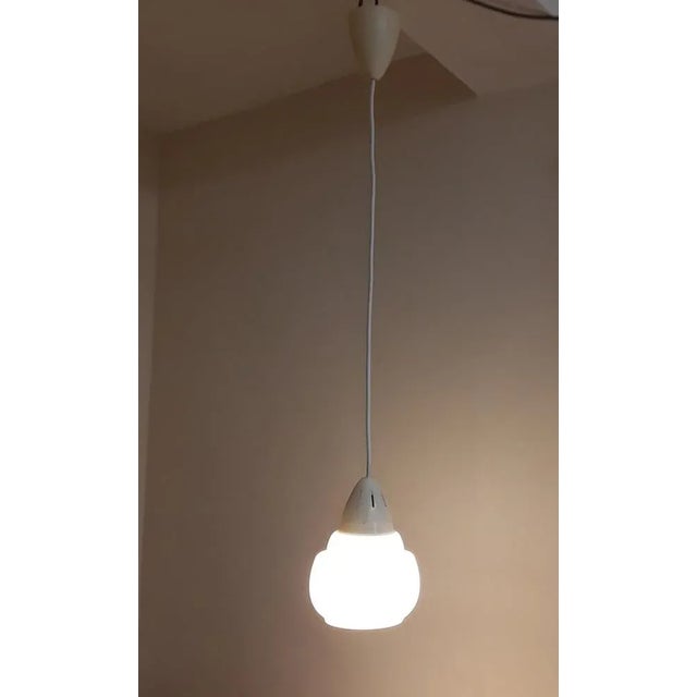 1950s Mid-Century Ceiling Lamp with Opaque White Glass Screen on Cream-White Plastic Mounting, 1950s For Sale - Image 5 of 6