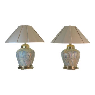 Large Pair of Hand Painted Frederick Cooper Ceramic Lamps For Sale