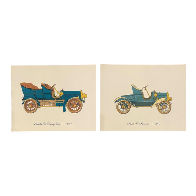 Antique Automobiles Cadillac and Buick Lithographs - Set of Two For Sale
