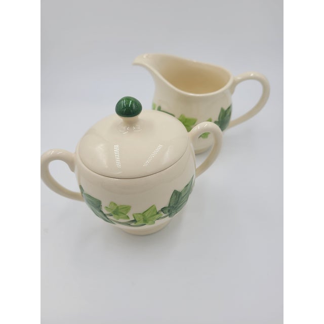 Cream 1950s Franciscan Ivy Hand-Decorated Creamer & Lidded Sugar Set - 3 Pieces For Sale - Image 8 of 12