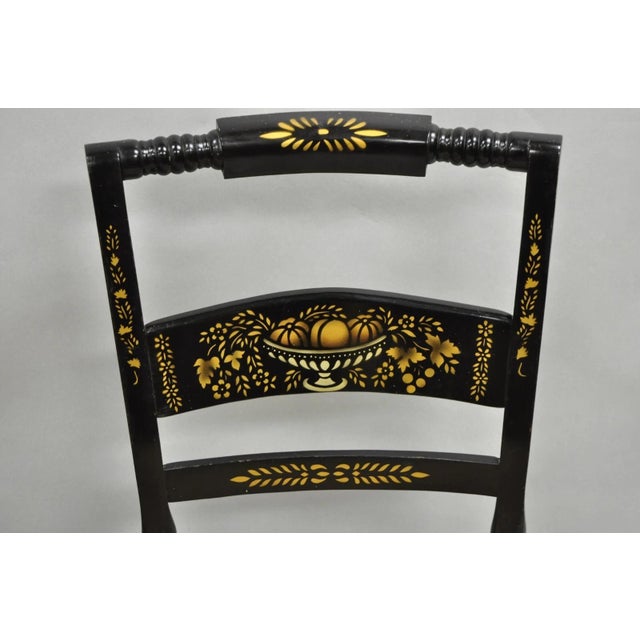 Traditional Mid 20th Century Vintage Nichols & Stone Hitchcock Harvest Stencil Painted Black Side Chair Pair For Sale - Image 3 of 12
