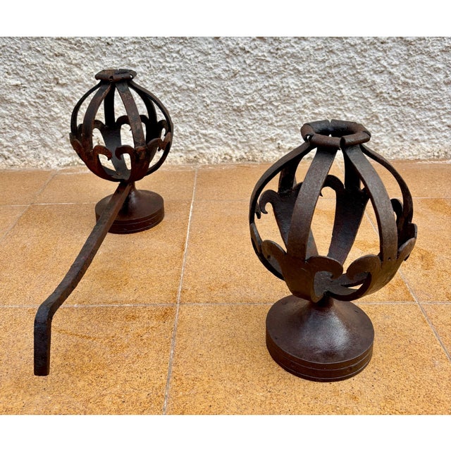 Pair of Spanish Forged-Iron Basket Andirons, circa 1900 For Sale - Image 10 of 15