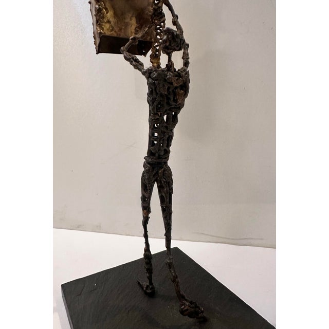 Bronze 1960s Brutalist Mixed Metal Figure Sculpture For Sale - Image 8 of 10
