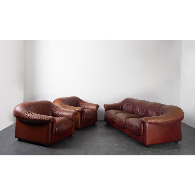 Vintage Leather Sofa and Chairs, 1970s, Set of 3 For Sale - Image 11 of 15