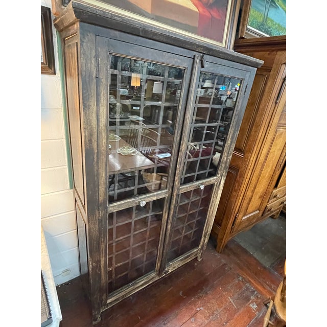 Mid 20th Century Rustic English Tudor Revival Glazed Bookcase Cabinet For Sale - Image 4 of 6
