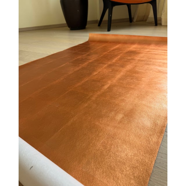 Contemporary Square Tile Copper Leaf Wallpaper | Hand-Applied Genuine Metal Leaf Wallcovering For Sale - Image 3 of 6