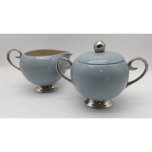 Vintage Flintridge China California Blue w Platinum Borders Lidded Sugar Bowl & Creamer Excellent vintge condition. Clean,...