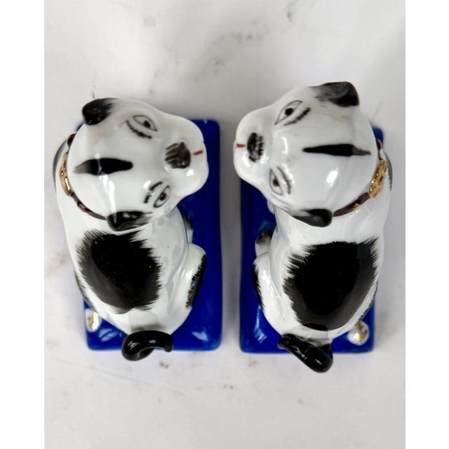 Pair of Porcelain Pug Dog Figurines on Cobalt Blue Bases, Late 19th Century For Sale - Image 9 of 18