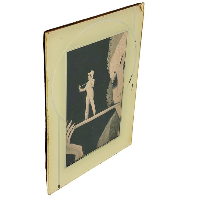 1920s Art Deco Reverse Yellow & Silver Painted Glass Picture Frame 4.5 X 6 Picture Frame For Sale In Los Angeles - Image 6 of 7