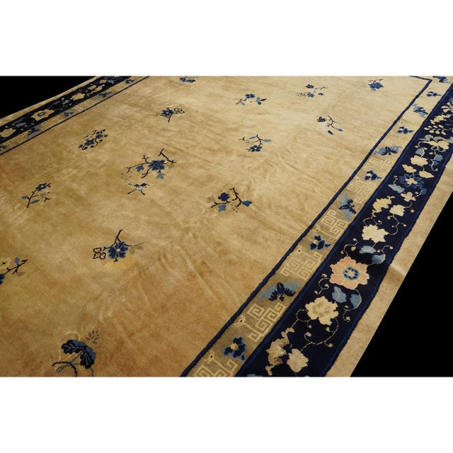 1920s 1920s Beige Floral Deco Classic Antique Chinese Peking Carpet 8'10'' X 14' Rug For Sale - Image 5 of 9