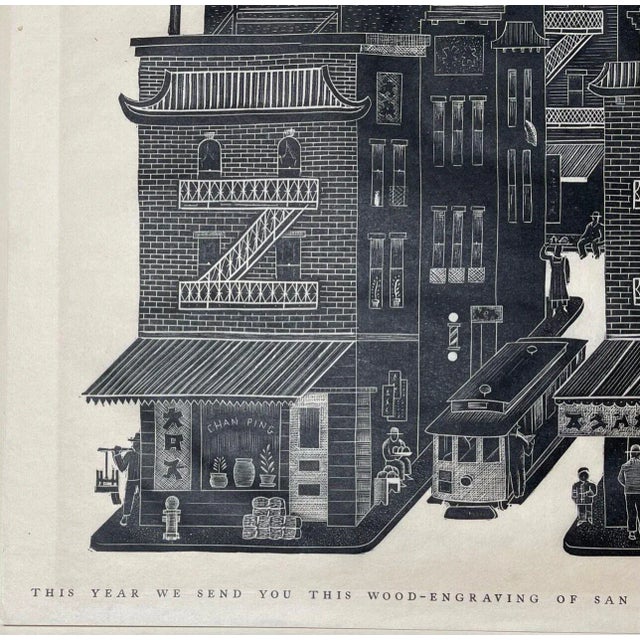 Paper Original 1937 Ray Bethers 'san Francisco's Chinatown' Wood Engraving - Trolley For Sale - Image 7 of 12