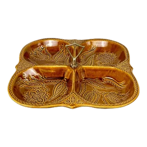 Mid-Century California Pottery Southwestern Stitch Divided Centerpiece Serving Platter