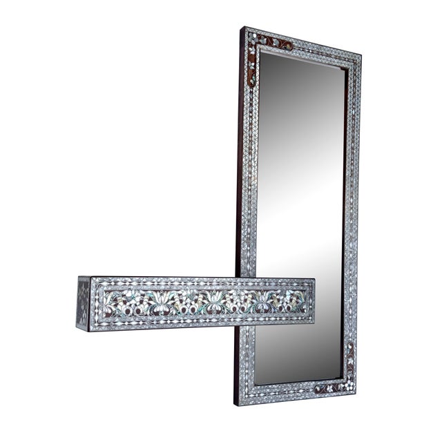 1990s Contemporary Design Mother of Pearl Inlaid Mirror With Shelf For Sale - Image 5 of 14